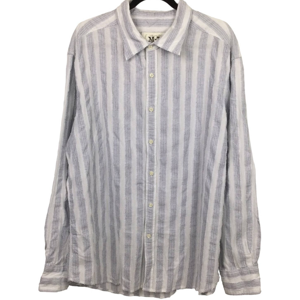 M-76 Men's Striped Long Sleeve Blue White Casual Button Down Shirt XXL